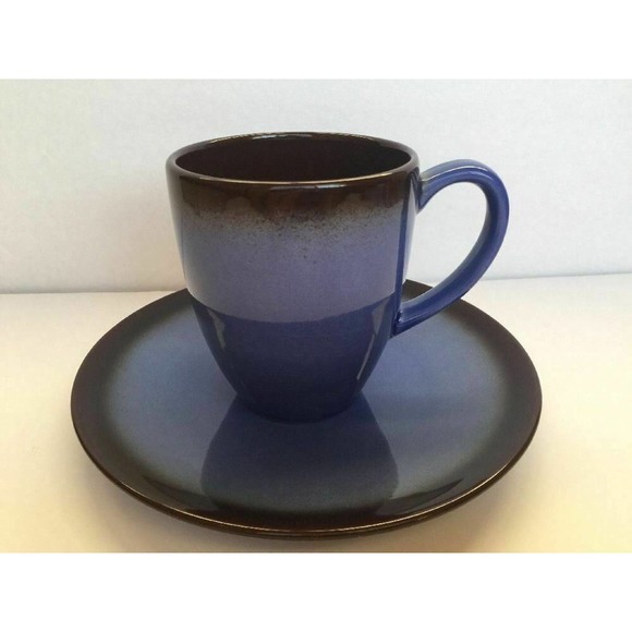 Art Pottery Blue Brown Coffee Mug & Saucer Glossy Crackle Glaze Ceramic Youmei main image 7